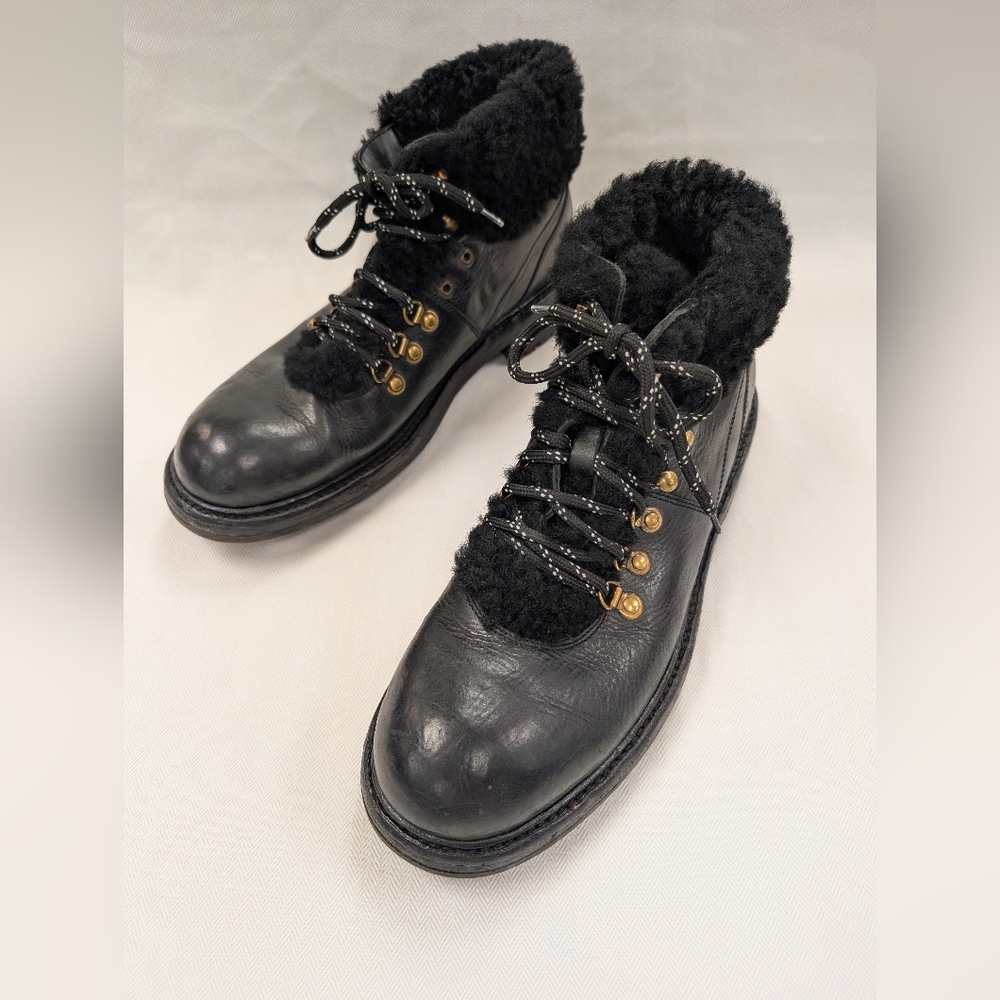Dolce & Gabbana Black Trekking Fur-Lined Leather Boots Size 11 - Picture 2 of 10